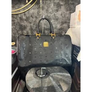 MCM black visetos nylon Boston w/ MCM combo lock